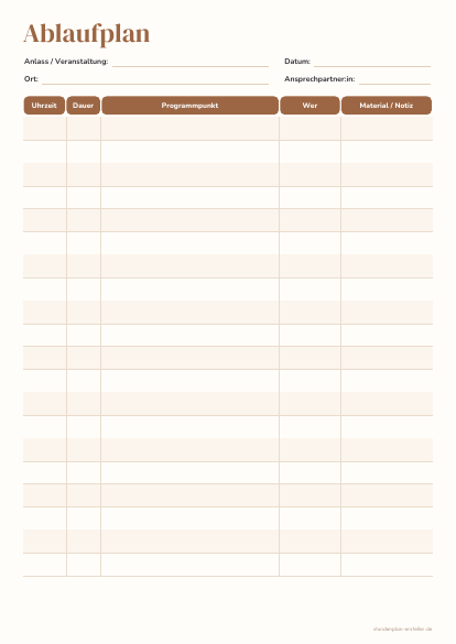 Ablaufplan zum Ausdrucken – Vorschau der kostenlosen PDF-Vorlage