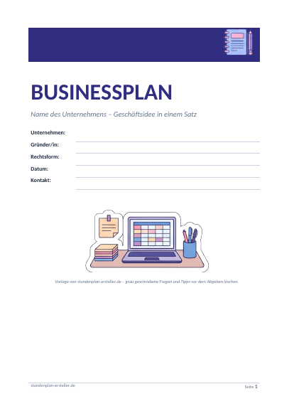 Businessplan Vorlage (Word) zum Ausdrucken – Vorschau der kostenlosen Word-Vorlage