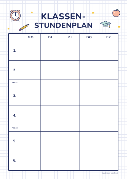 Klassen-Stundenplan Doodle zum Ausdrucken – Vorschau der kostenlosen PDF-Vorlage