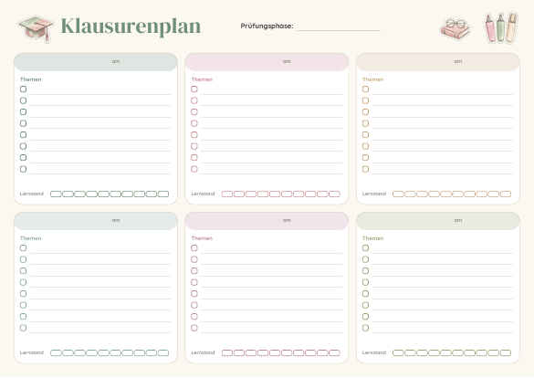 Klausurenplan Aesthetic zum Ausdrucken – Vorschau der kostenlosen PDF-Vorlage