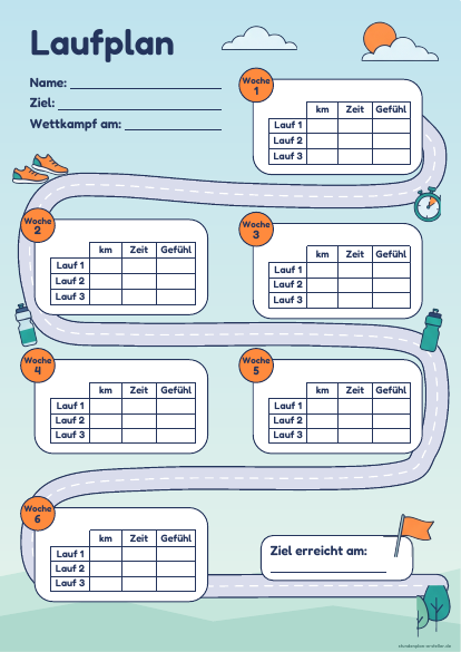 Laufplan zum Ausdrucken – Vorschau der kostenlosen PDF-Vorlage