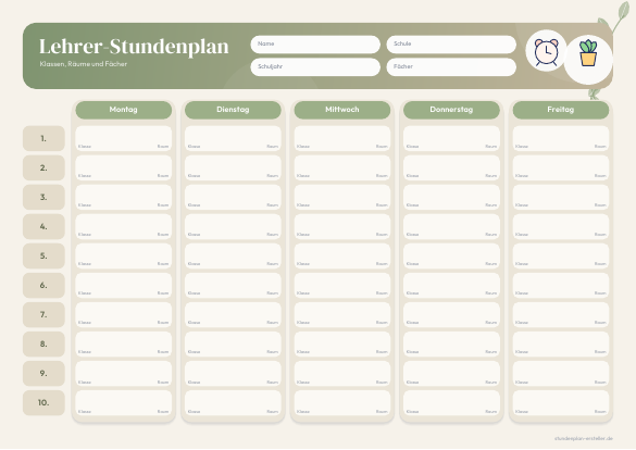 Lehrer-Stundenplan Salbei zum Ausdrucken – Vorschau der kostenlosen PDF-Vorlage