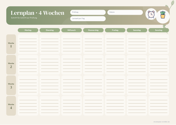 Lernplan 4 Wochen Salbei zum Ausdrucken – Vorschau der kostenlosen PDF-Vorlage