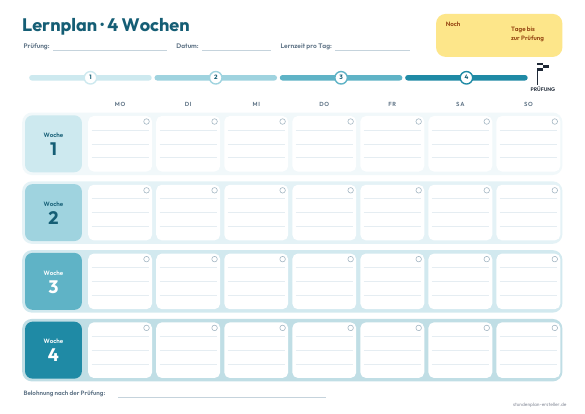 Lernplan 4 Wochen zum Ausdrucken – Vorschau der kostenlosen PDF-Vorlage