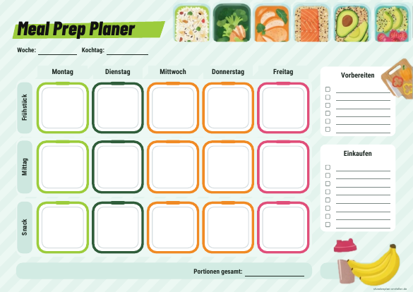 Meal Prep Planer zum Ausdrucken – Vorschau der kostenlosen PDF-Vorlage