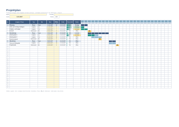 Projektplan Vorlage (Excel) zum Ausdrucken – Vorschau der kostenlosen Excel-Vorlage