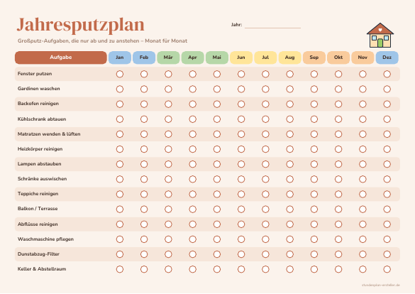 Jahresputzplan zum Ausdrucken – Vorschau der kostenlosen PDF-Vorlage