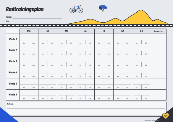 Radtrainingsplan zum Ausdrucken – Vorschau der kostenlosen PDF-Vorlage