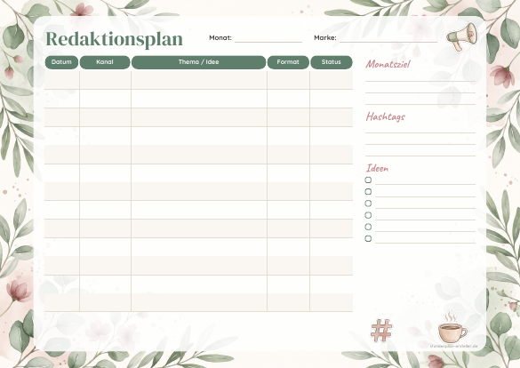 Redaktionsplan Aesthetic zum Ausdrucken – Vorschau der kostenlosen PDF-Vorlage