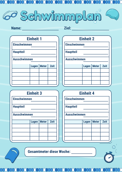 Schwimmplan zum Ausdrucken – Vorschau der kostenlosen PDF-Vorlage