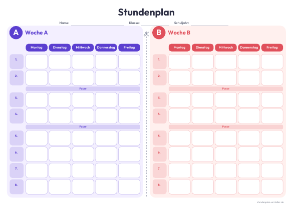 Stundenplan A/B-Woche zum Ausdrucken – Vorschau der kostenlosen PDF-Vorlage