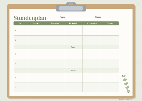 Stundenplan Aesthetic Salbei zum Ausdrucken – Vorschau der kostenlosen PDF-Vorlage