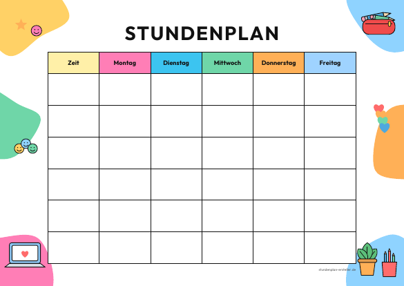 Stundenplan Bunte Kleckse zum Ausdrucken – Vorschau der kostenlosen PDF-Vorlage
