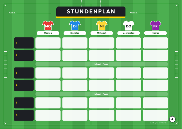 Stundenplan Fußball zum Ausdrucken – Vorschau der kostenlosen PDF-Vorlage