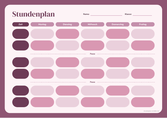Stundenplan Kapseln Beere zum Ausdrucken – Vorschau der kostenlosen PDF-Vorlage