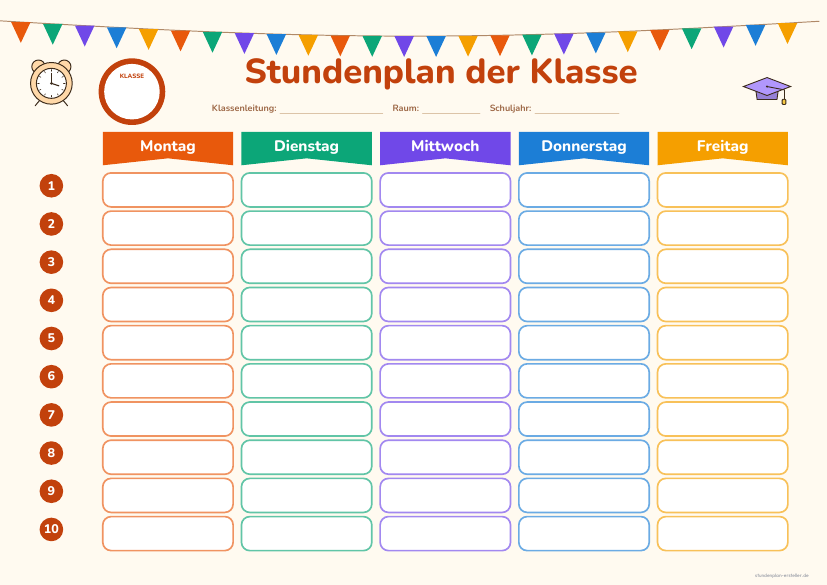 Klassenraum-Stundenplan A3 modern zum Ausdrucken – Vorschau der kostenlosen PDF-Vorlage