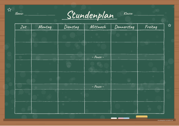 Stundenplan Kreidetafel Grün zum Ausdrucken – Vorschau der kostenlosen PDF-Vorlage