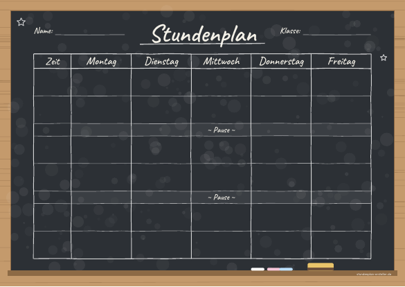 Stundenplan Kreidetafel Schwarz zum Ausdrucken – Vorschau der kostenlosen PDF-Vorlage