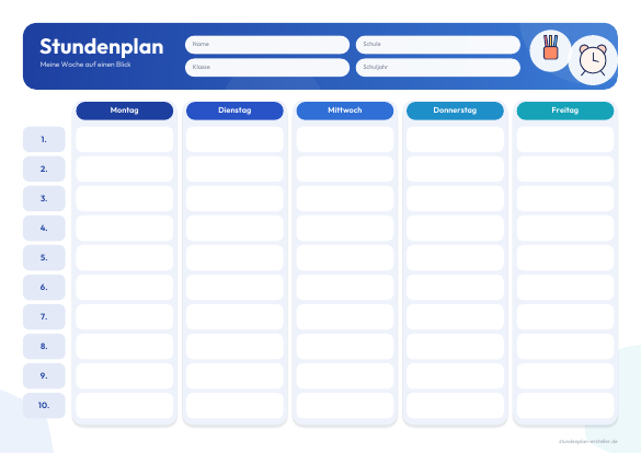 Stundenplan Modern Blau zum Ausdrucken – Vorschau der kostenlosen PDF-Vorlage