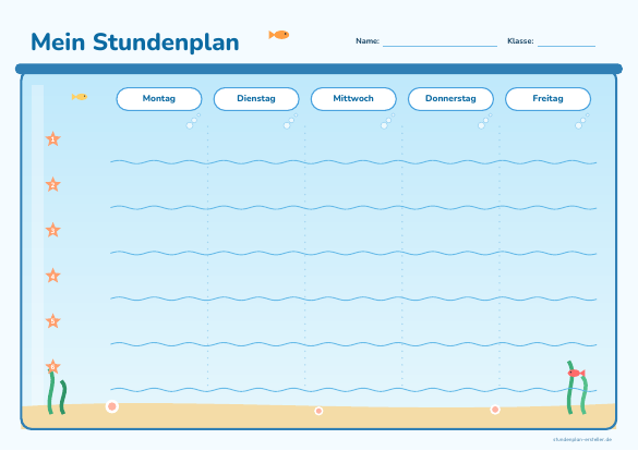 Stundenplan Ozean zum Ausdrucken – Vorschau der kostenlosen PDF-Vorlage
