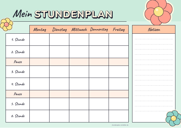 Stundenplan Retro Mint zum Ausdrucken – Vorschau der kostenlosen PDF-Vorlage