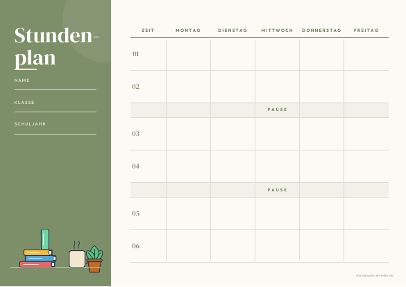 Stundenplan Seitenleiste Salbei zum Ausdrucken – Vorschau der kostenlosen PDF-Vorlage