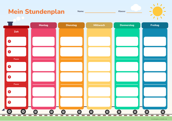 Stundenplan Sonnenschein-Zug zum Ausdrucken – Vorschau der kostenlosen PDF-Vorlage