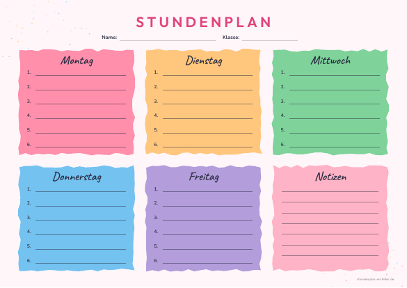 Stundenplan Tageskarten Bonbon zum Ausdrucken – Vorschau der kostenlosen PDF-Vorlage