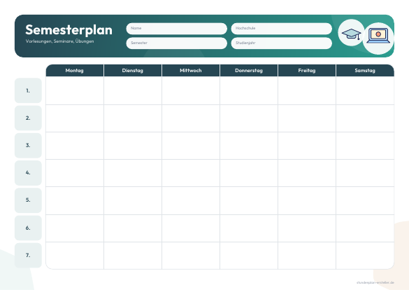 Semesterplan Uni zum Ausdrucken – Vorschau der kostenlosen PDF-Vorlage