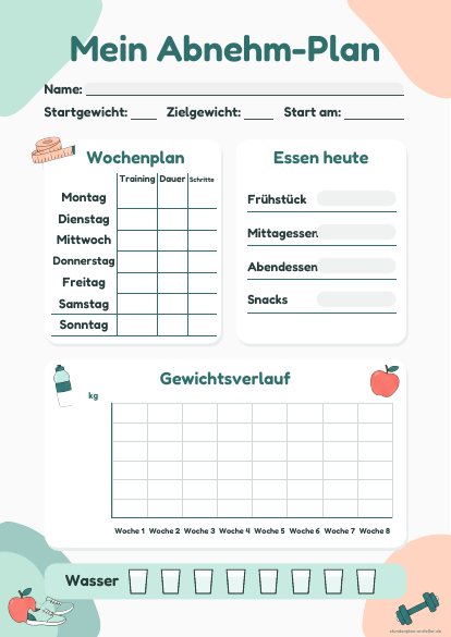 Trainingsplan Abnehmen zum Ausdrucken – Vorschau der kostenlosen PDF-Vorlage