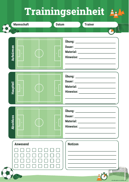 Trainingsplan Fußball zum Ausdrucken – Vorschau der kostenlosen PDF-Vorlage