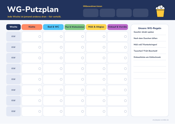 WG-Putzplan zum Ausdrucken – Vorschau der kostenlosen PDF-Vorlage