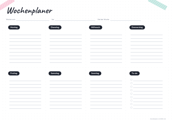 Wochenplaner Bullet Journal zum Ausdrucken – Vorschau der kostenlosen PDF-Vorlage