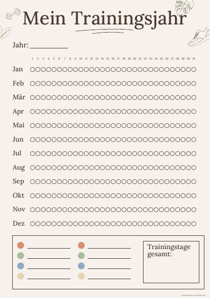 Workout Tracker Jahr zum Ausdrucken – Vorschau der kostenlosen PDF-Vorlage