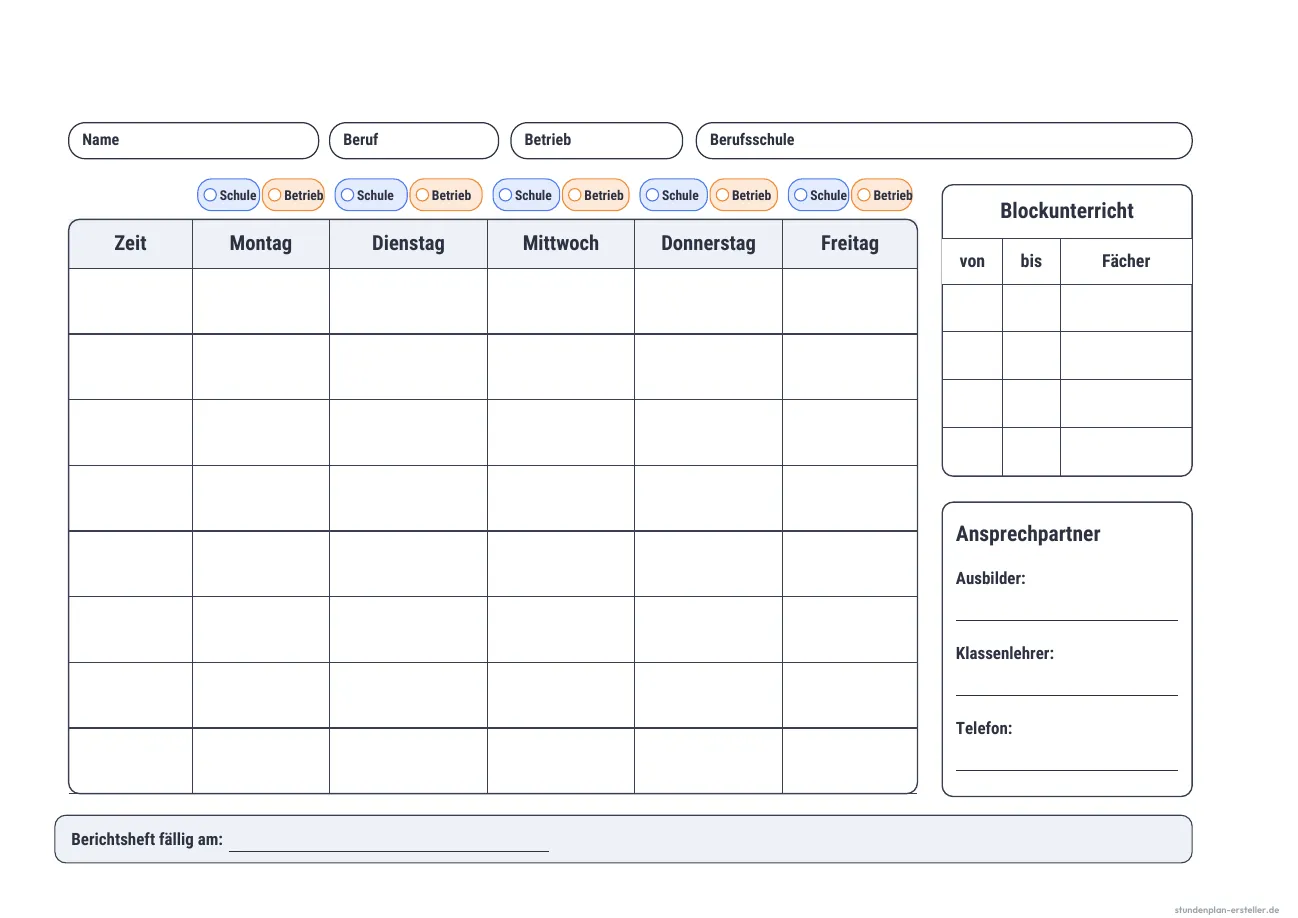 Stundenplan Ausbildung