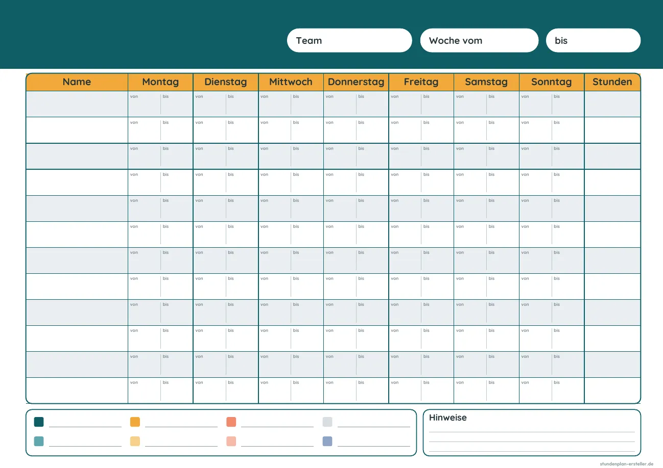 Team-Dienstplan mit Stundensumme