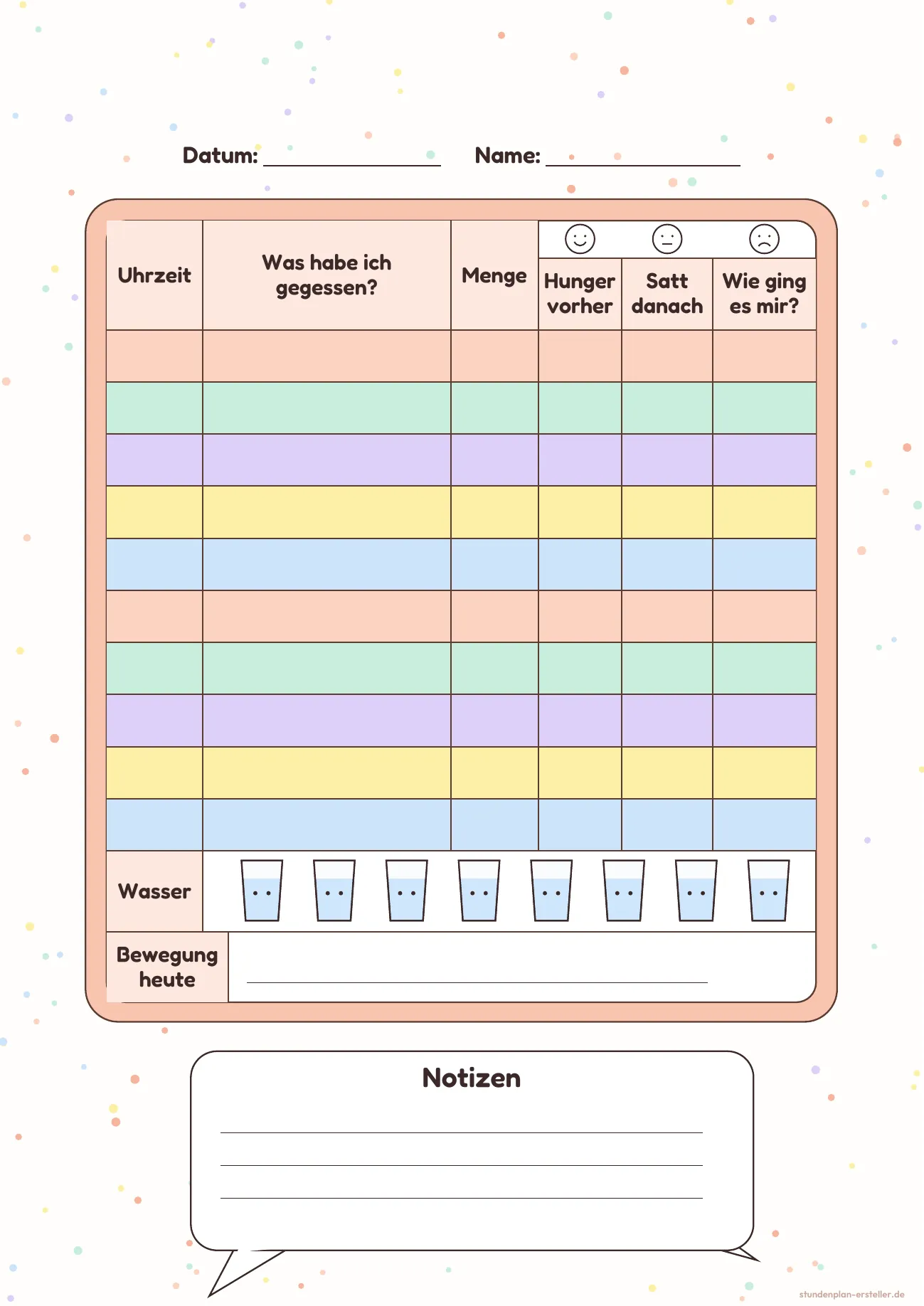 Ernährungstagebuch Kawaii