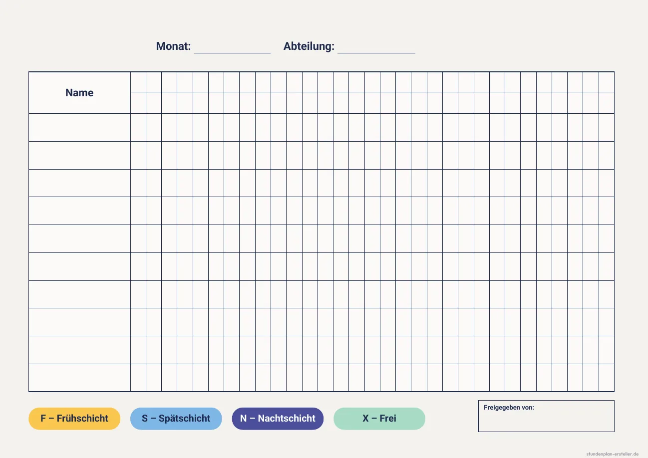 Schichtplan Monat (31 Tage)