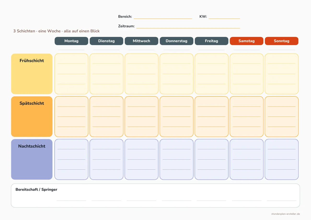Schichtplan 3 Schichten