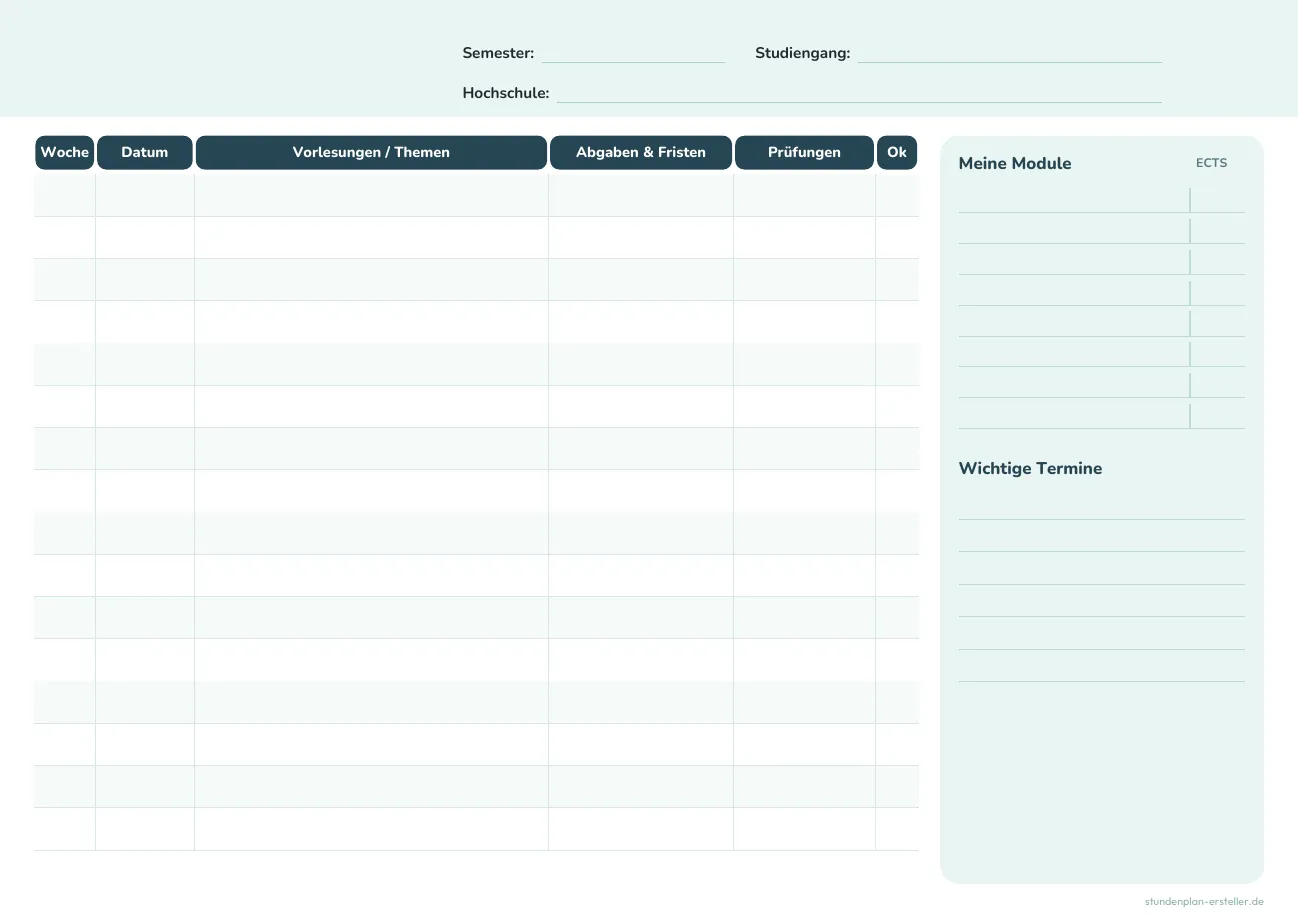 Semesterplaner 16 Wochen
