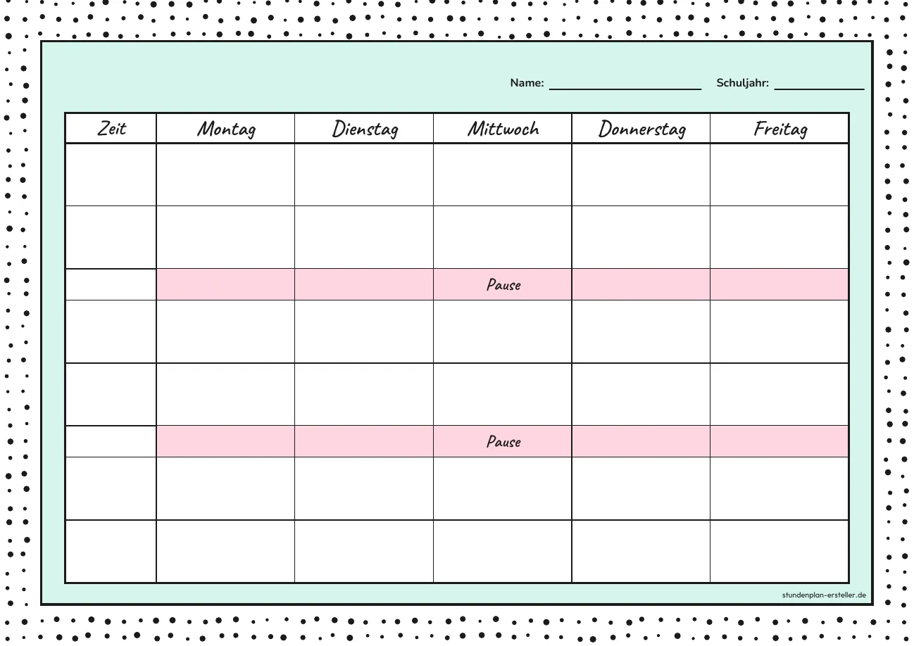 Stundenplan Tupfenrahmen Mint