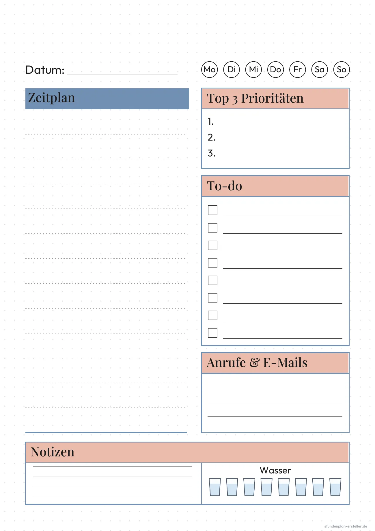 Tagesplaner Arbeit