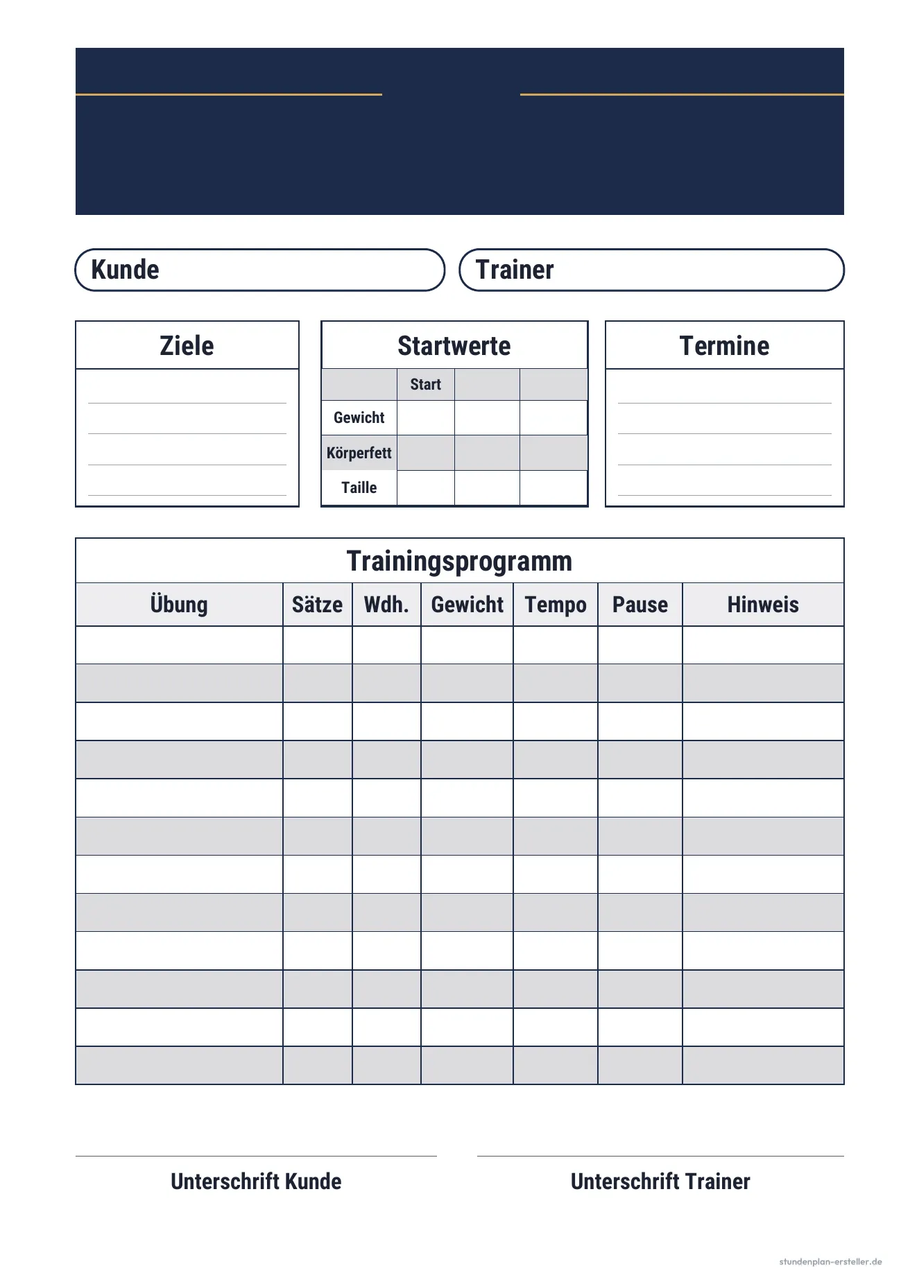 Trainingsplan für Kunden